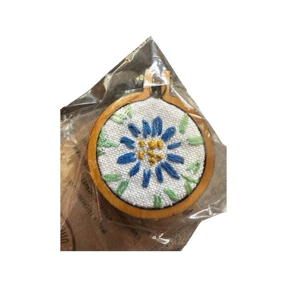 Medium Round Handmade Embroidered Loom Pendants from Vintage Handkerchiefs - Picture 3 of 6